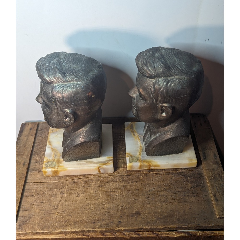 Paire of Vintage Bronze JFK Kennedy Bust Bookends on marble bases - Picture 2 of 6